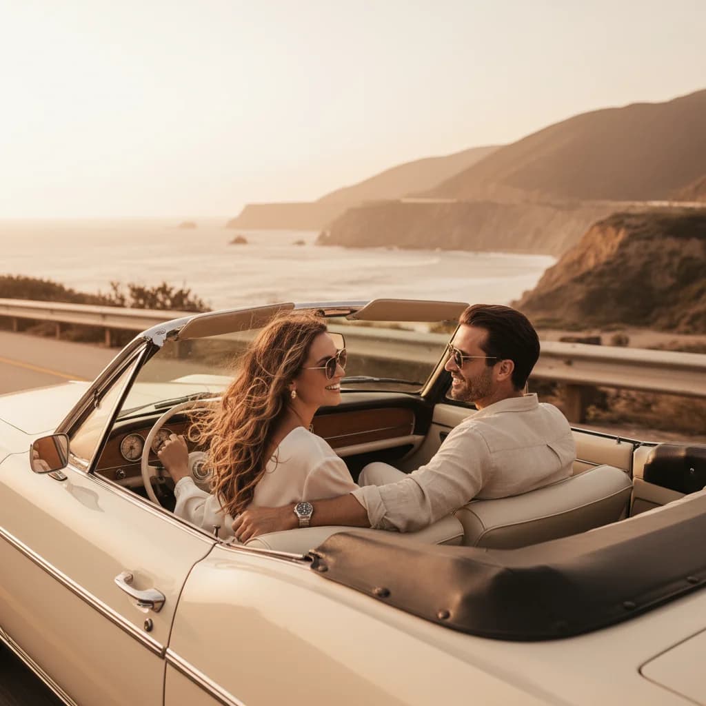 Couple in classic car